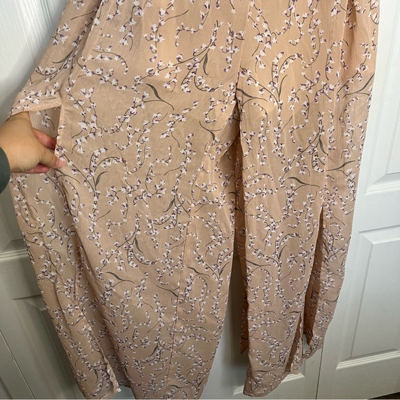 JAZZ BARDOT NECKLINE WIDE LEG SPLIT JUMPSUIT FLORAL PRINT BLUSH OFF-SHOULDERS - Picture 8 of 13